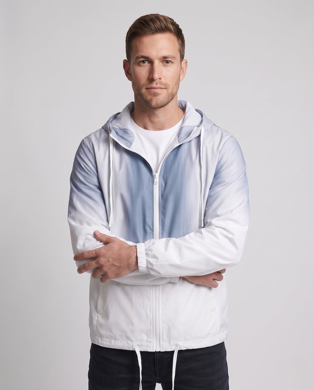Unisex Gradient Lightweight Windbreaker with Hood, Drawstring &amp; Full Zip