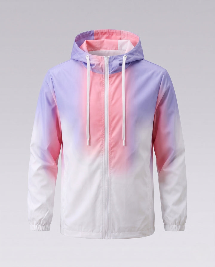 Unisex Gradient Lightweight Windbreaker with Hood, Drawstring &amp; Full Zip