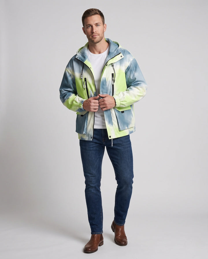 Unisex Lightweight Hooded Utility Transitional Jacket with Gradient, Zip &amp; Multiple Pockets