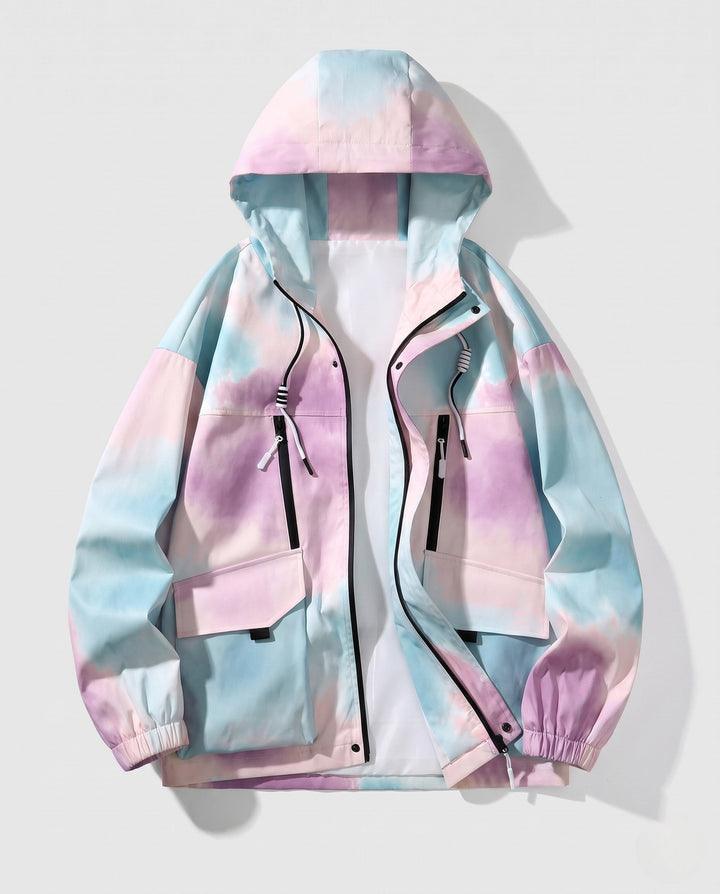Unisex Lightweight Hooded Utility Transitional Jacket with Gradient, Zip &amp; Multiple Pockets