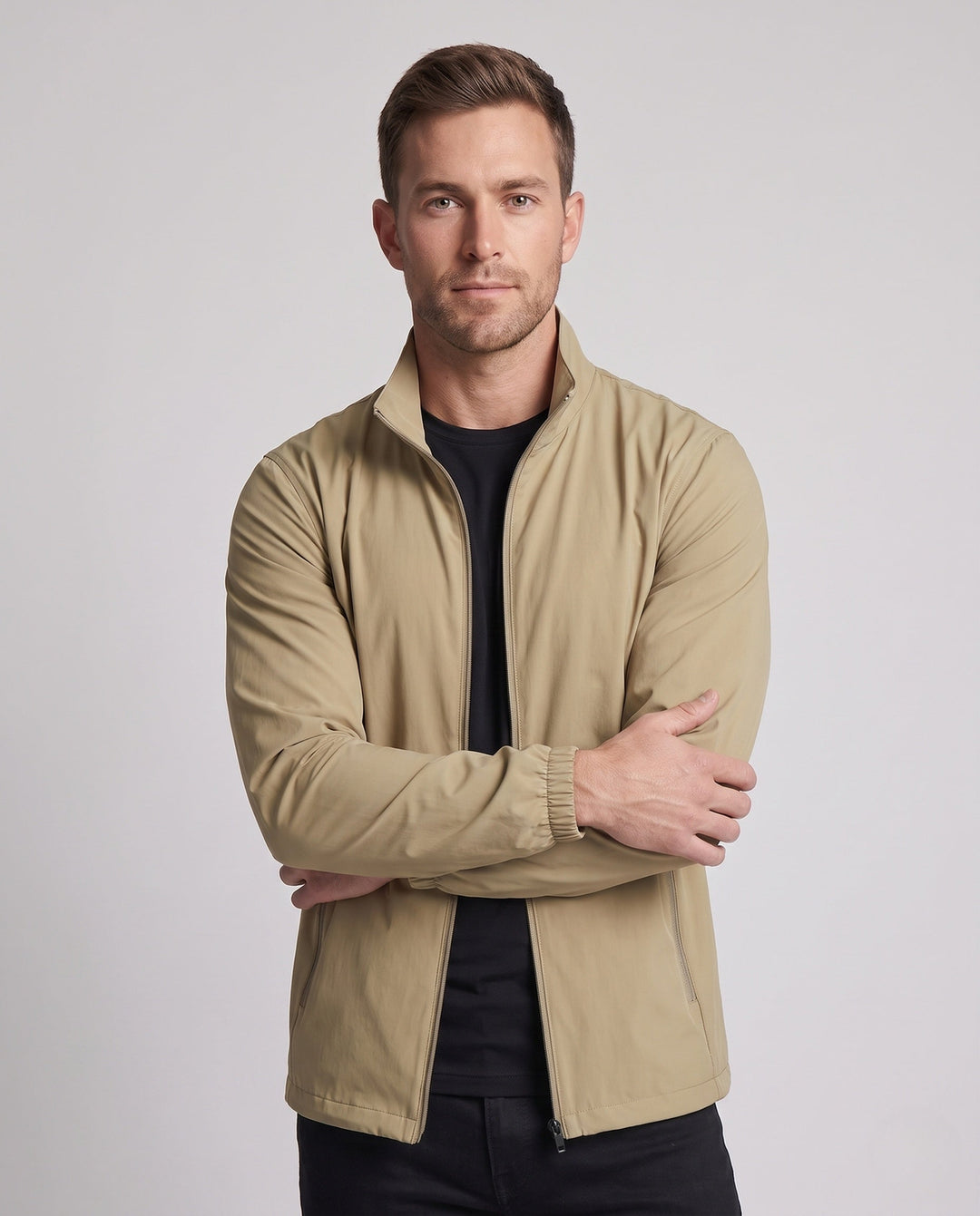 Unisex Ultra-Light Zip Transitional Jacket with Stand Collar, Zip Pockets &amp; Wind-Resistant Material