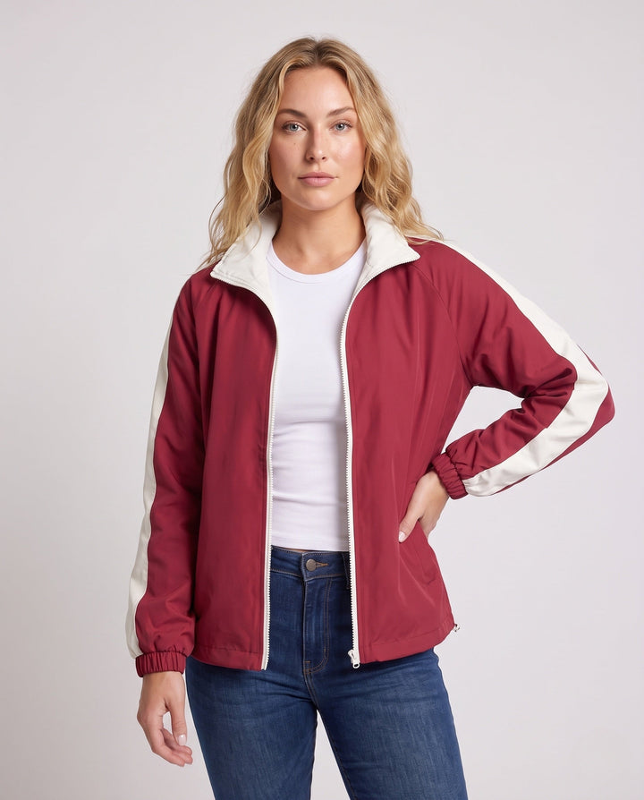 Unisex Reversible Oversize Windbreaker with Stand-up Collar, Contrast Details and Drawstring Hem