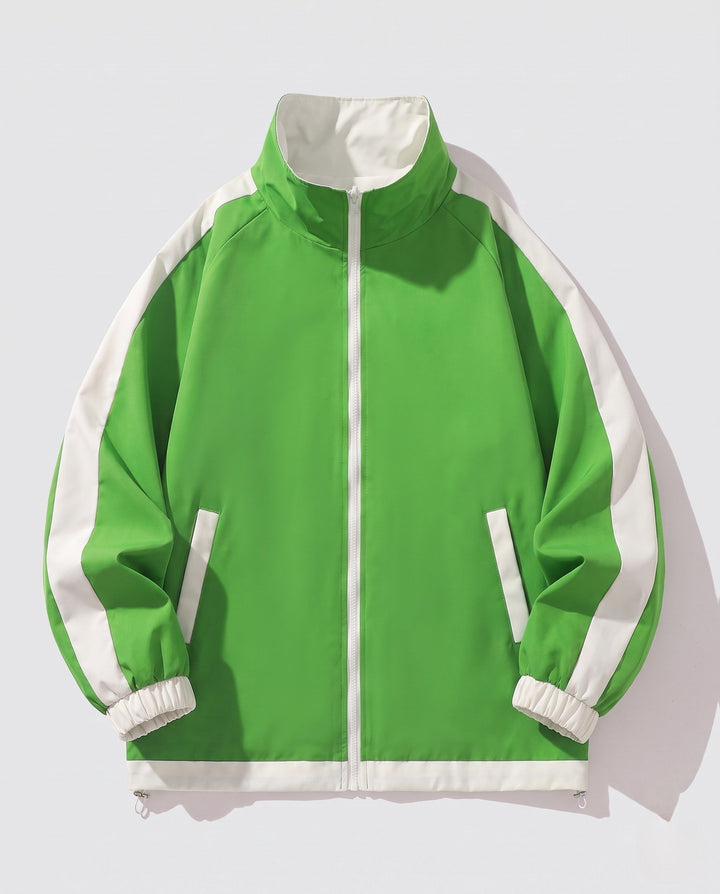 Unisex Reversible Oversize Windbreaker with Stand-up Collar, Contrast Details and Drawstring Hem