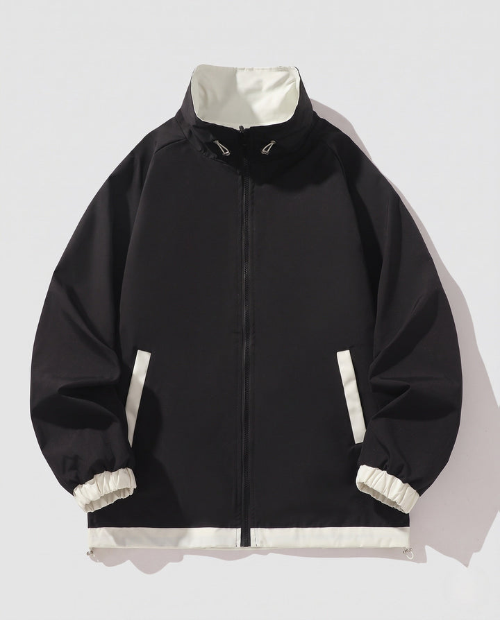 Unisex Reversible Oversize Windbreaker with Stand-up Collar, Contrast Details and Drawstring Hem