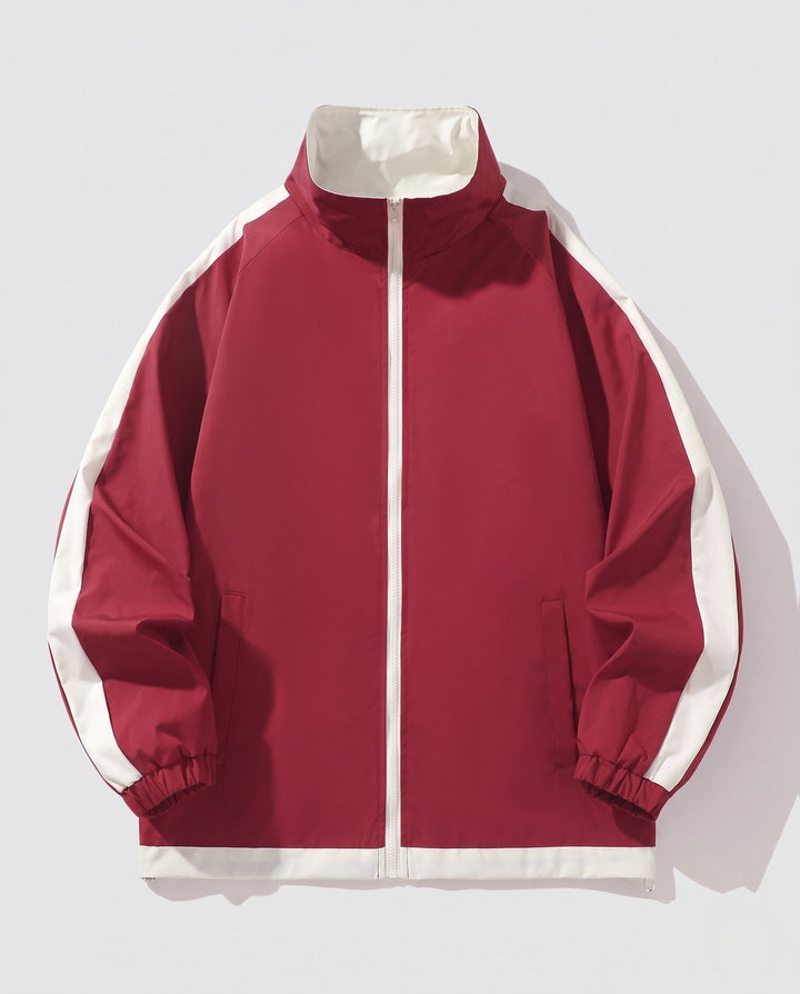 Unisex Reversible Oversize Windbreaker with Stand-up Collar, Contrast Details and Drawstring Hem