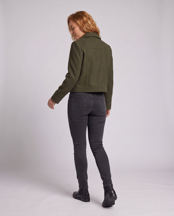 Women Short Wool Blend Cropped Jacket with Zip and Patch Pockets