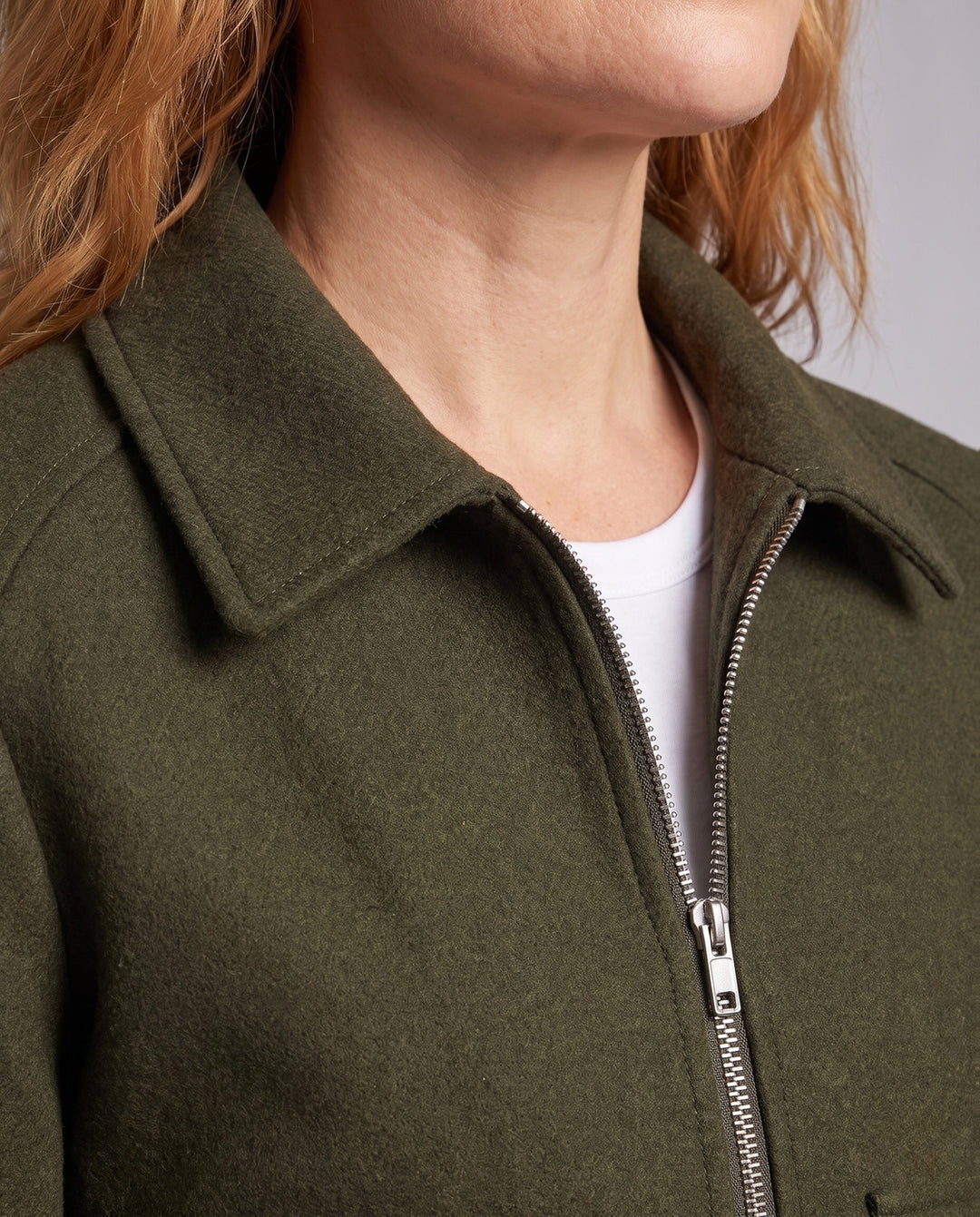 Women Short Wool Blend Cropped Jacket with Zip and Patch Pockets