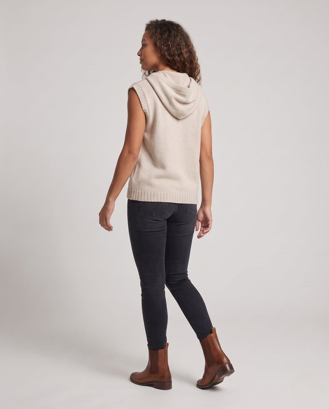 Ladies Sleeveless Hooded Knit Vest with Full Zip and Cashmere-like Softness