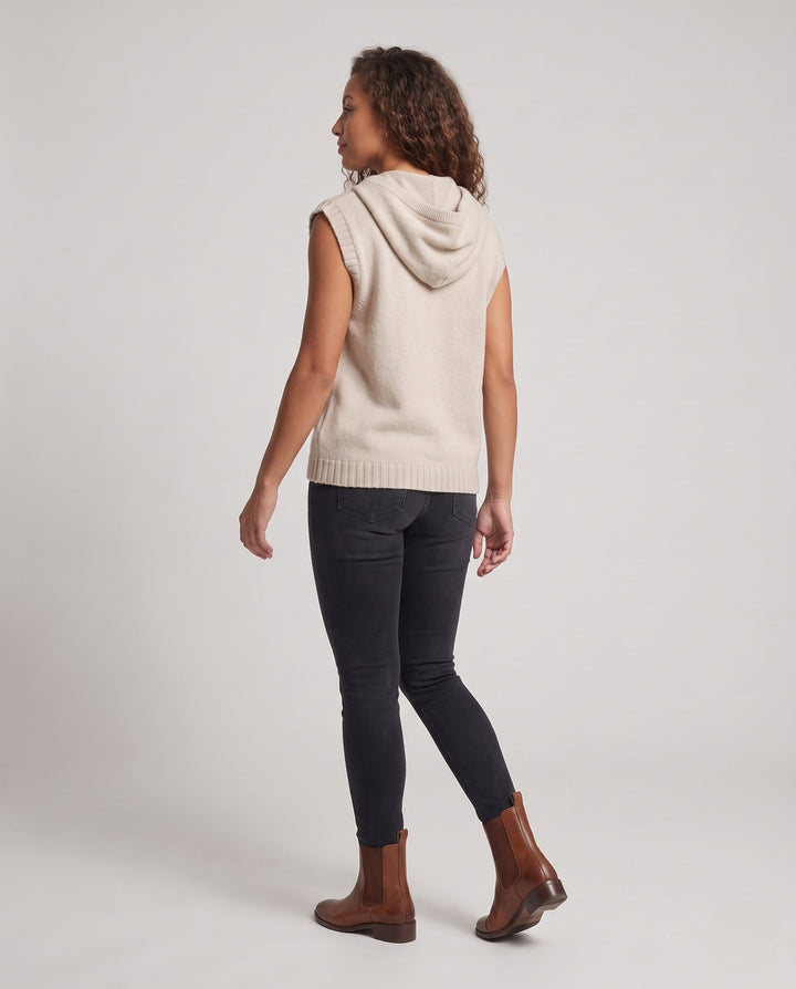 Ladies Sleeveless Hooded Knit Vest with Full Zip and Cashmere-like Softness
