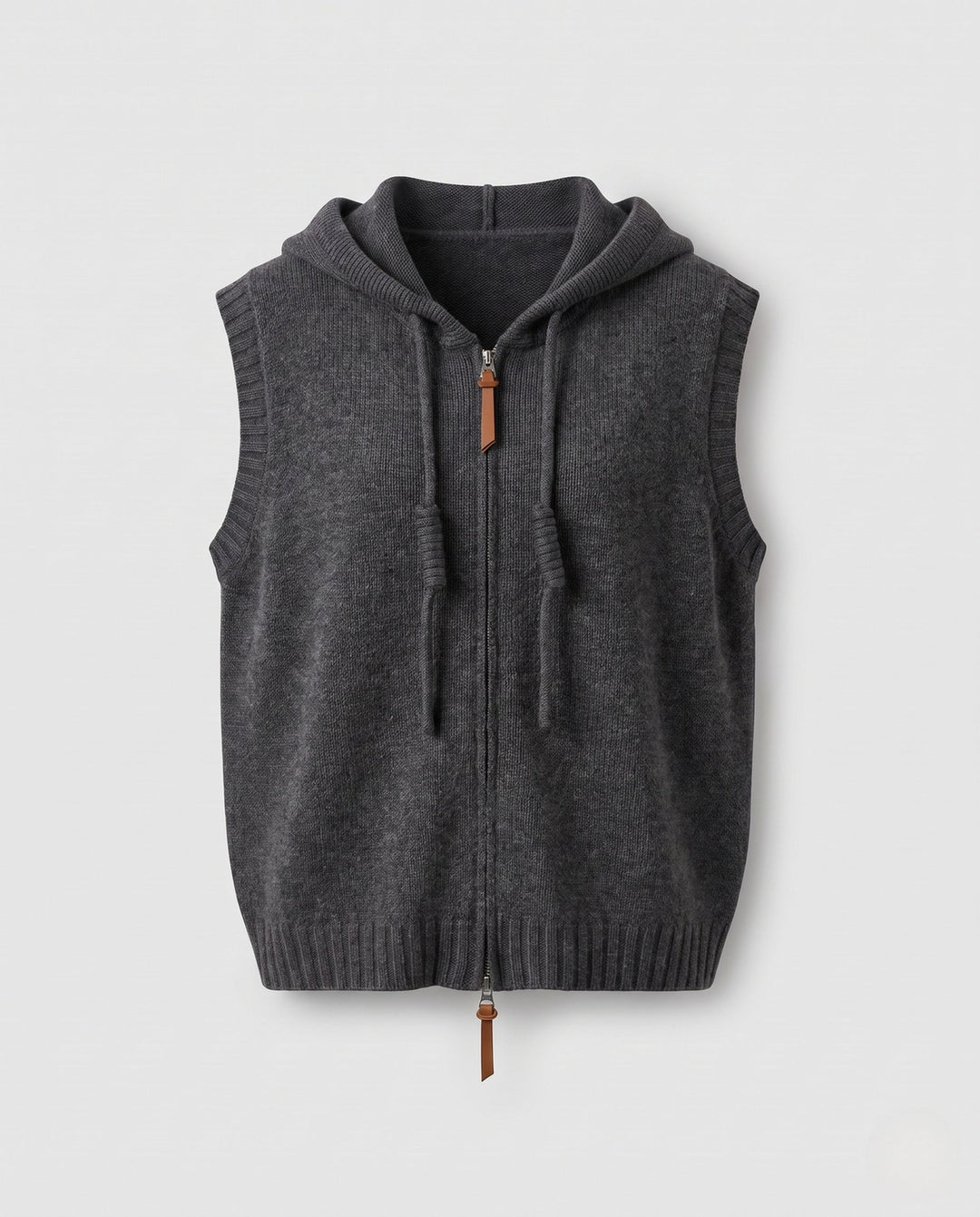 Ladies Sleeveless Hooded Knit Vest with Full Zip and Cashmere-like Softness