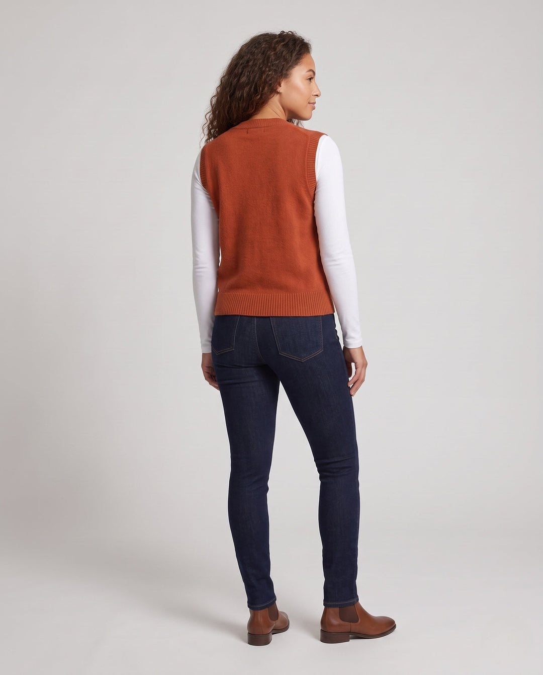 Women Sleeveless Wool Blend Knit Vest with V-Neck and Button Placket
