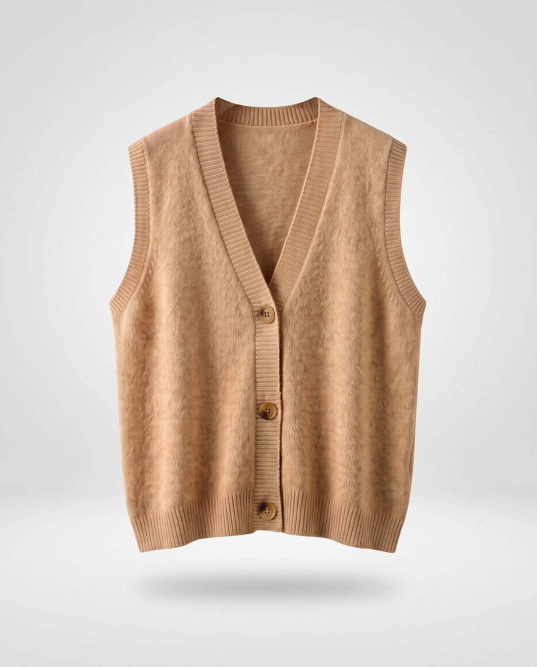 Women Sleeveless Wool Blend Knit Vest with V-Neck and Button Placket