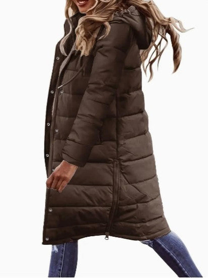 Quilted hooded long jacket winter for women