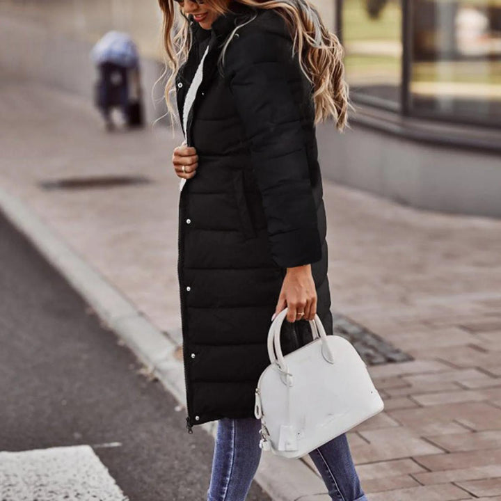 Quilted hooded long jacket winter for women