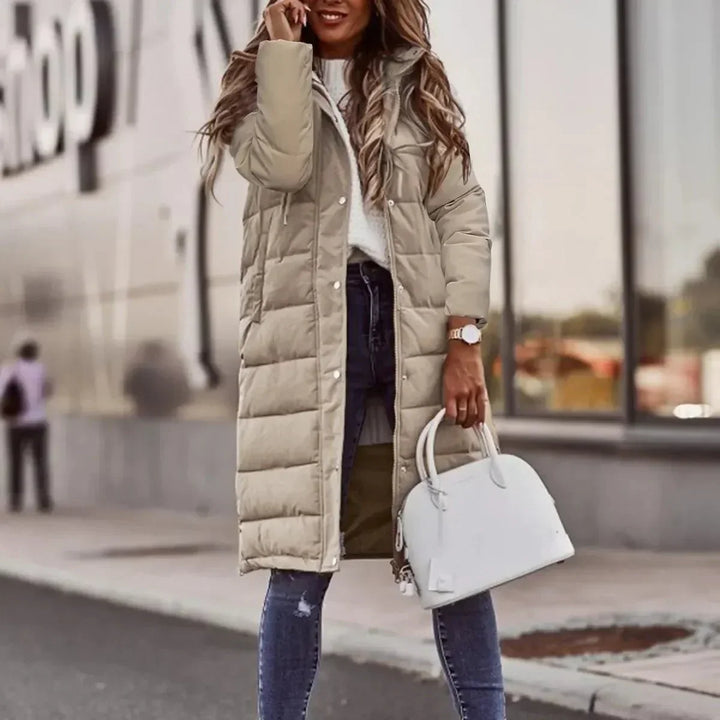 Quilted hooded long jacket winter for women