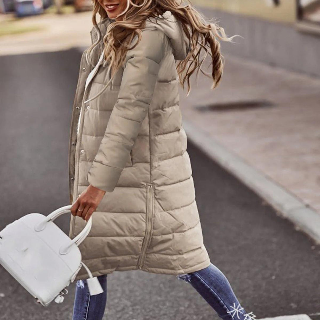 Quilted hooded long jacket winter for women