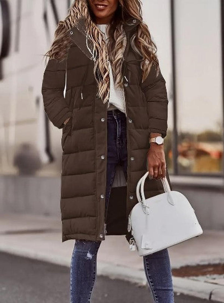 Quilted hooded long jacket winter for women