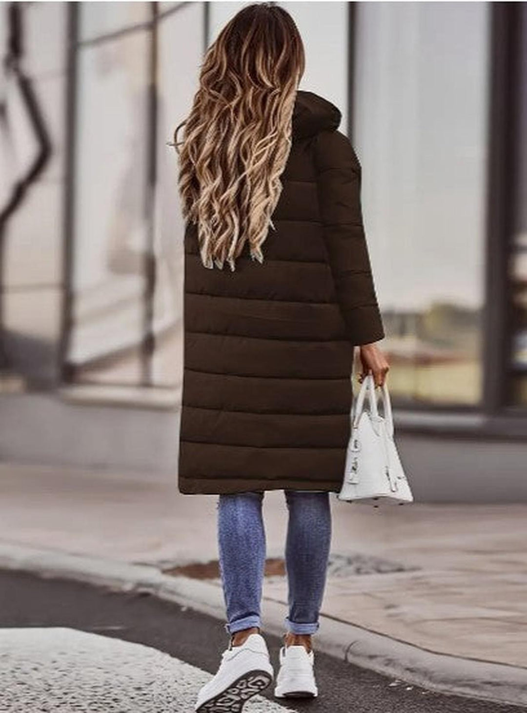 Quilted hooded long jacket winter for women