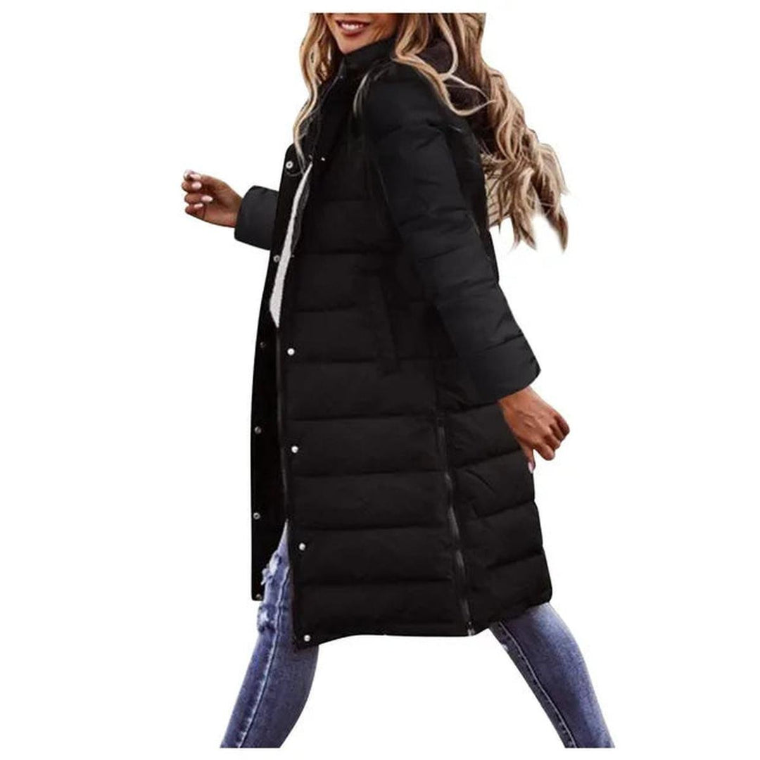 Quilted hooded long jacket winter for women