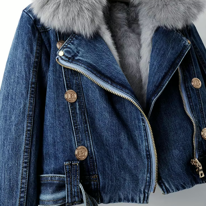 denim jacket with faux Fur collar