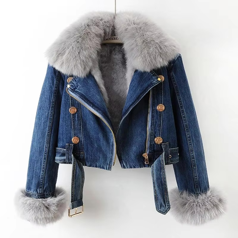denim jacket with faux Fur collar