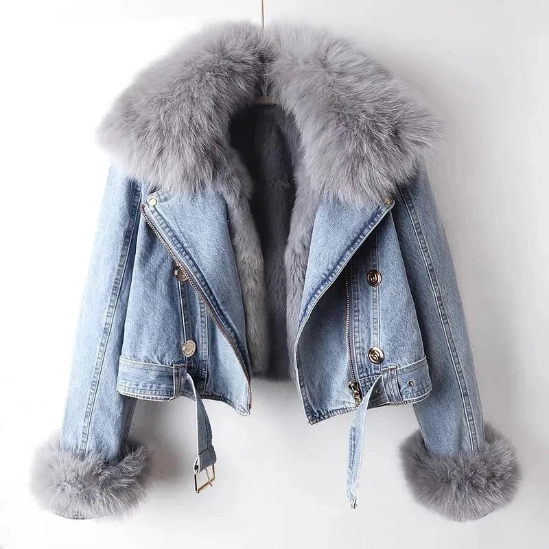 denim jacket with faux Fur collar