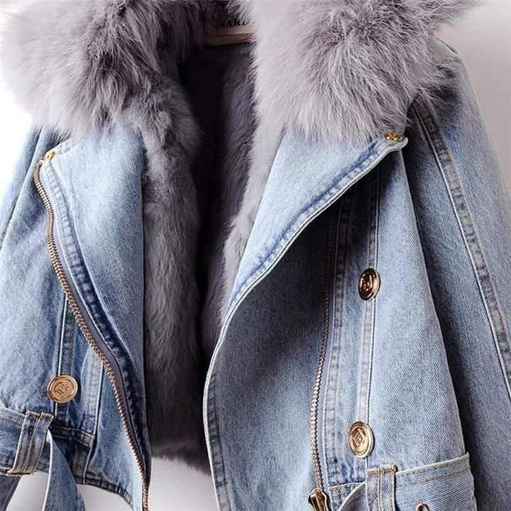 denim jacket with faux Fur collar