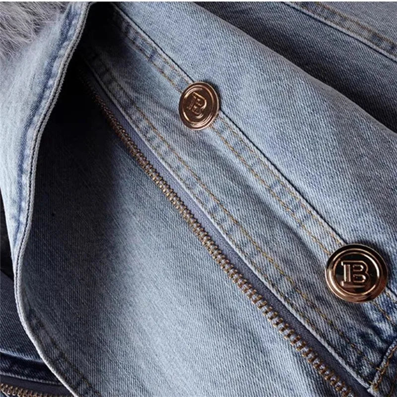 denim jacket with faux Fur collar