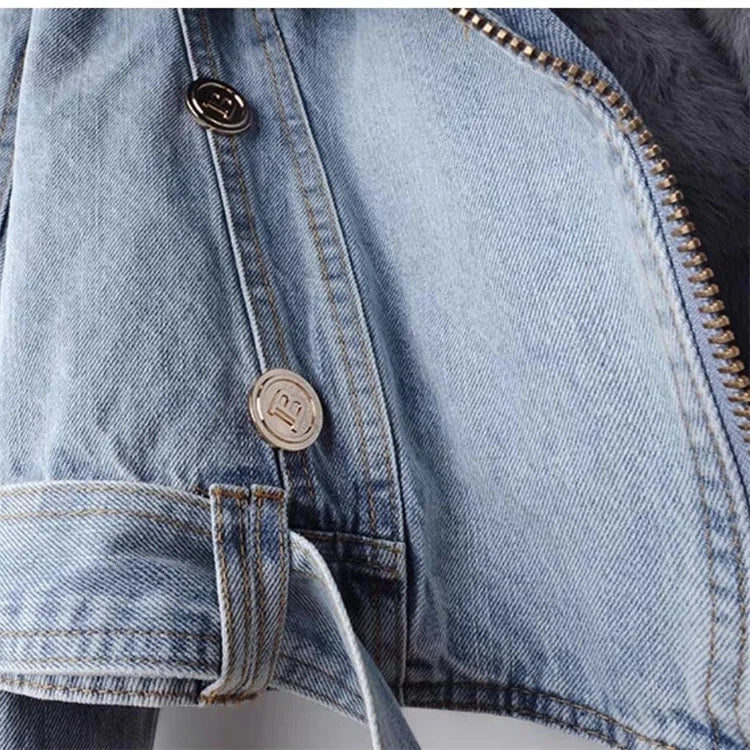 denim jacket with faux Fur collar