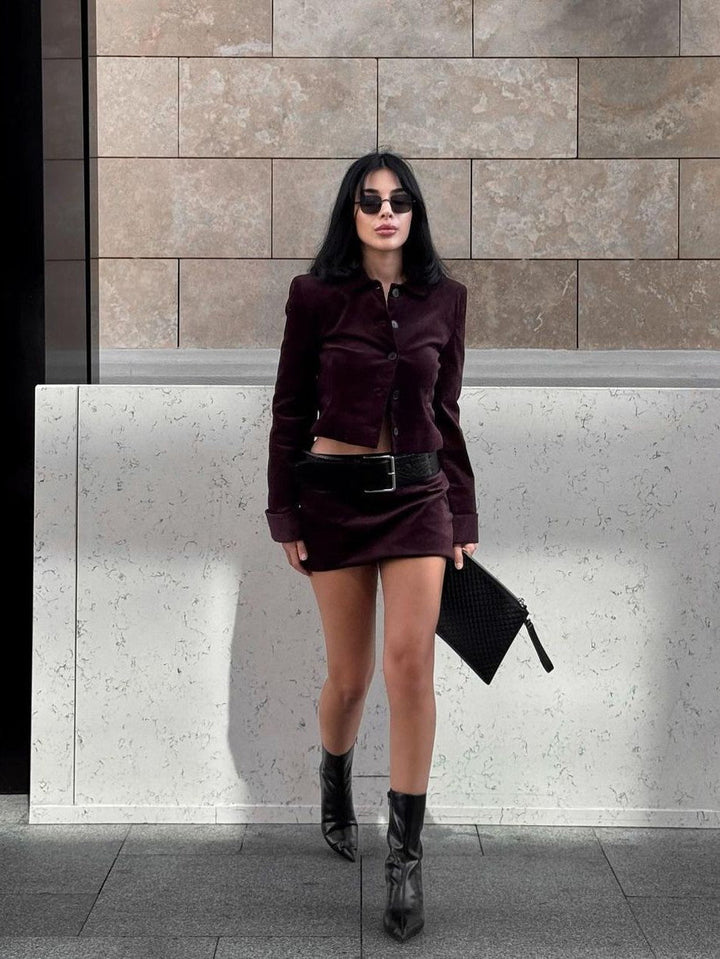 Jacket &amp; short Skirt with Belt Coordwation Set