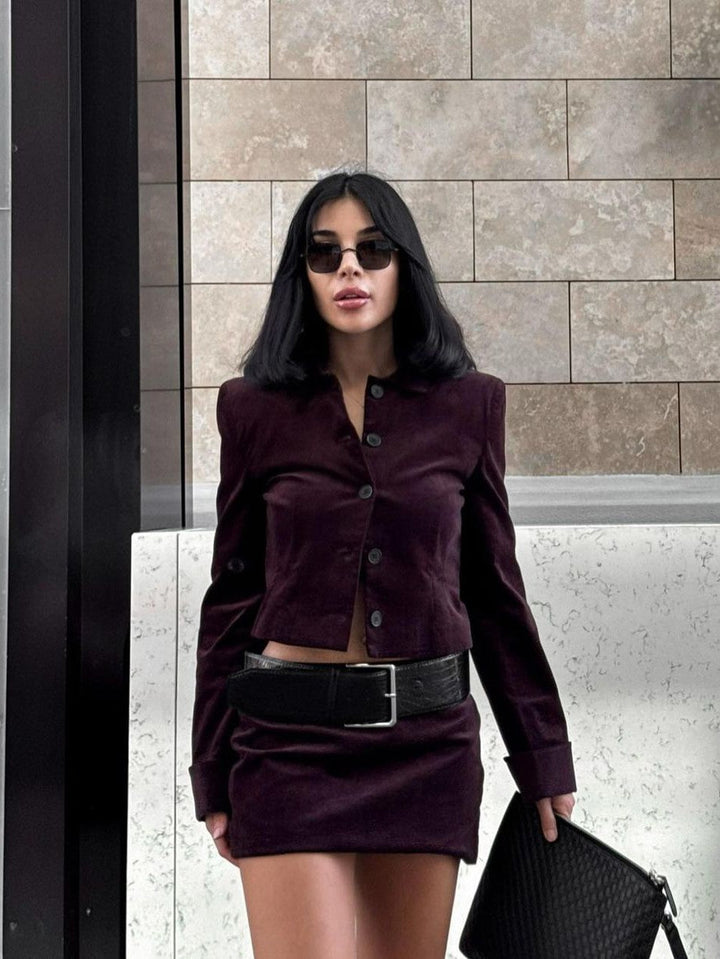 Jacket &amp; short Skirt with Belt Coordwation Set