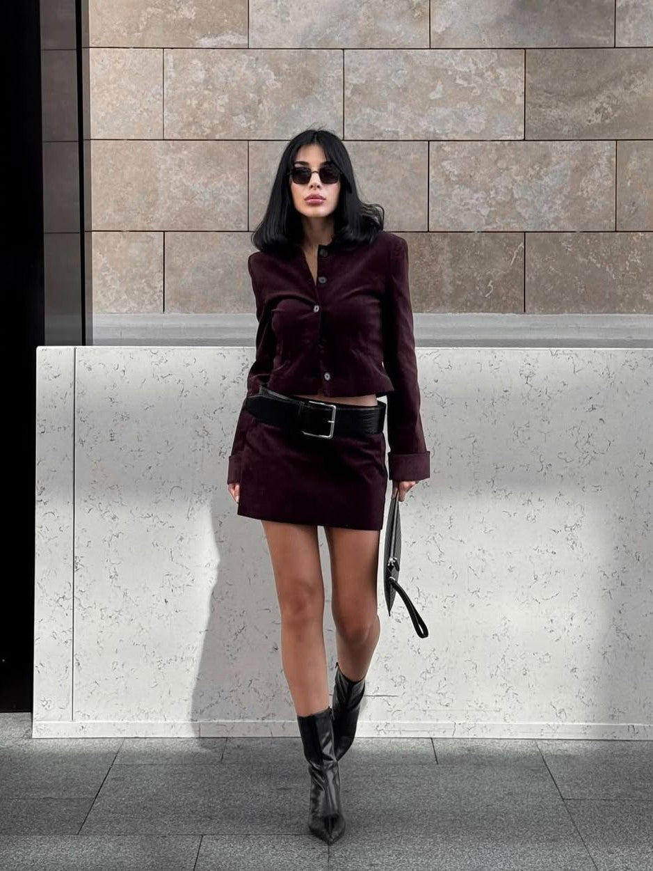 Jacket &amp; short Skirt with Belt Coordwation Set