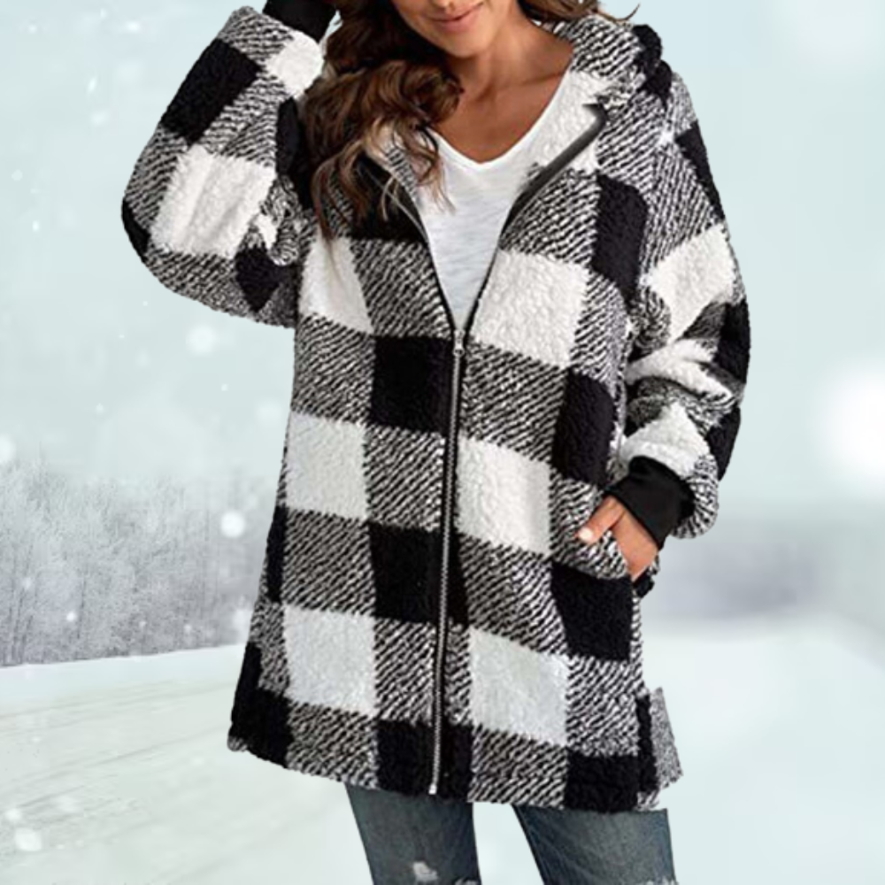 Cozy in check jacket winter with hood