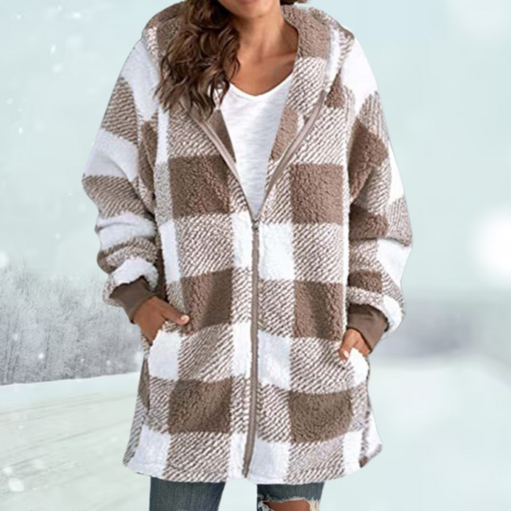 Cozy in check jacket winter with hood