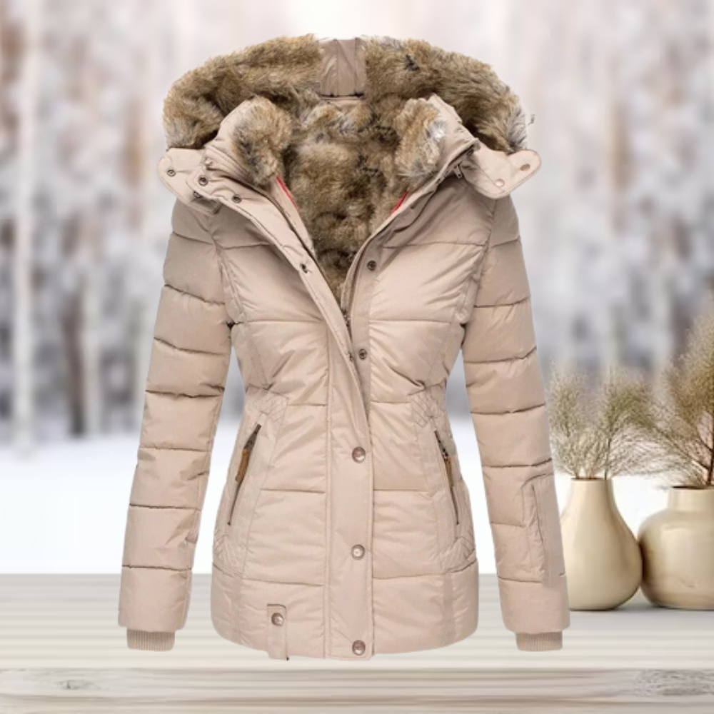 Elegant winter leather jacket with hood