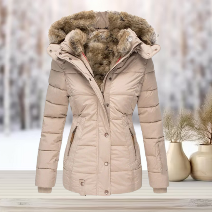 Elegant winter leather jacket with hood