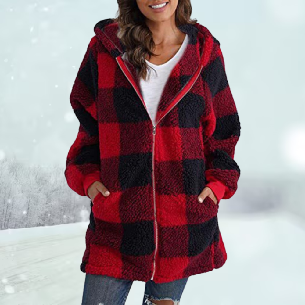 Cozy in check jacket winter with hood