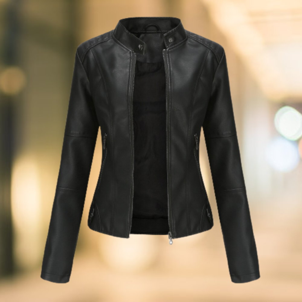 Elegant and stylish leather jacket with collar