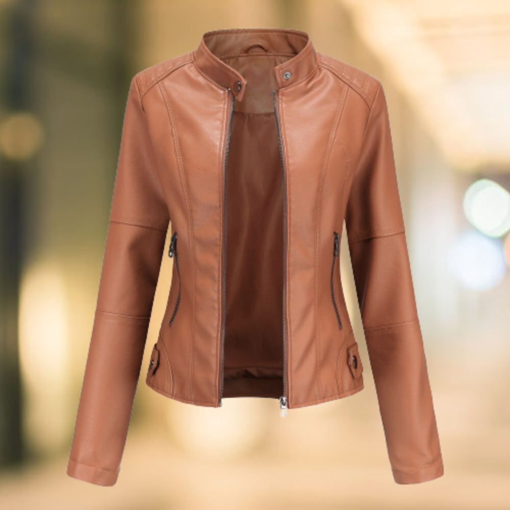 Elegant and stylish leather jacket with collar