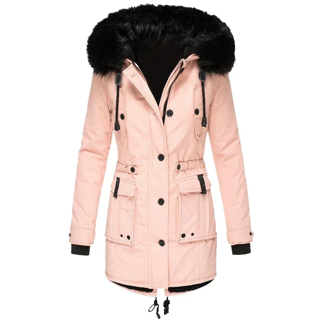 winter coat with long sleeves with hood