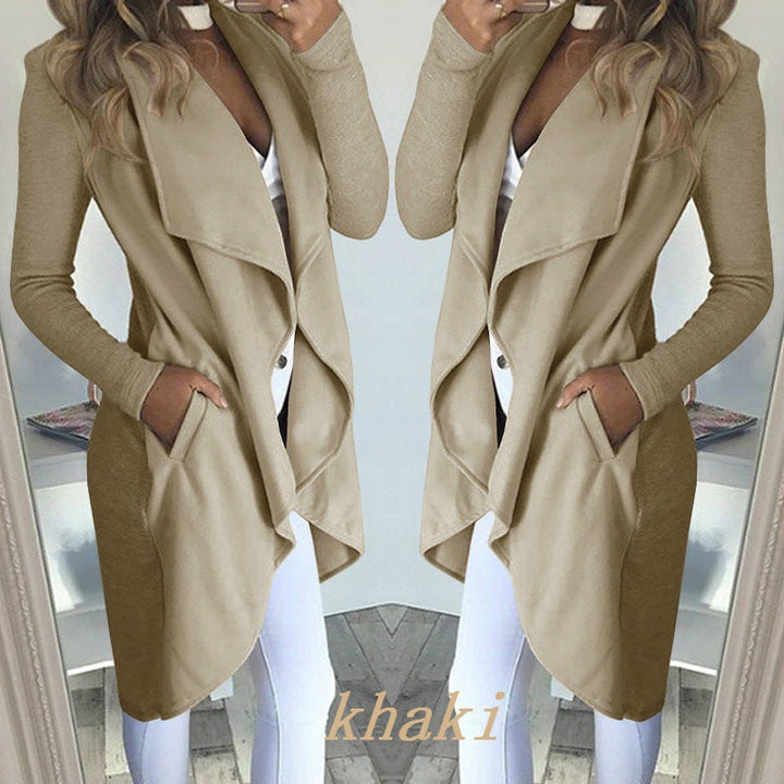 | Solid color Revers Slim Long Windbreaker Jacket