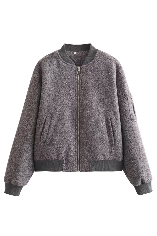 Collarless long sleeve ribbed Flekka jacket