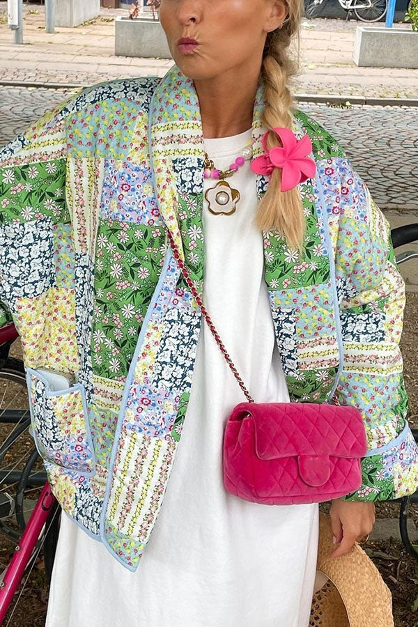 Multiple Patchwork Prwt with pockets relaxed cotton jacket