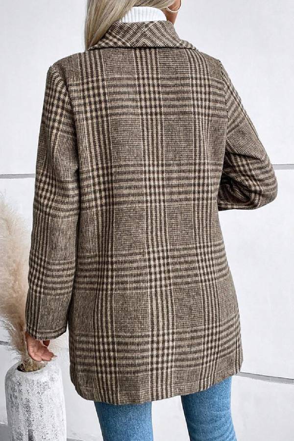 Collection in check collar long sleeve jacket