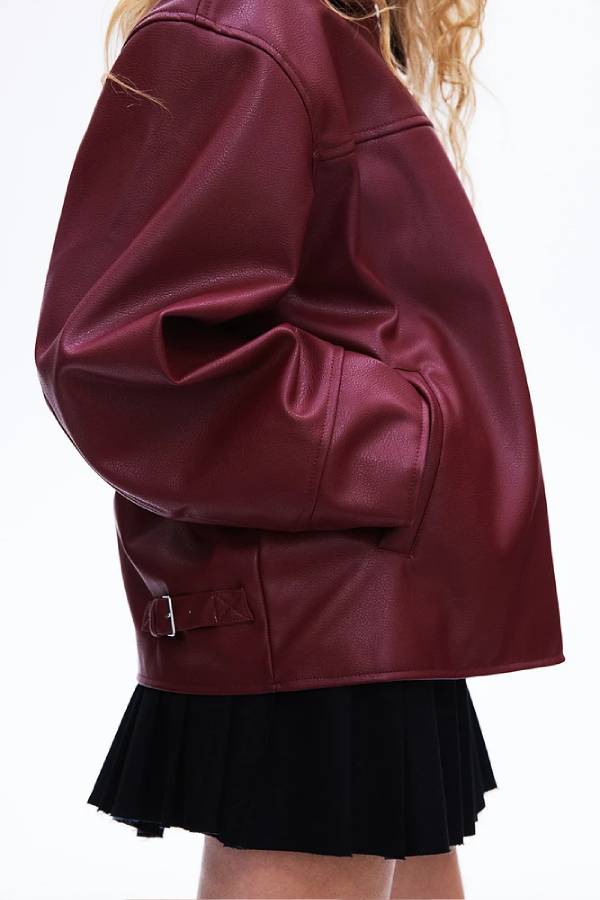 Revers long sleeve pocket zip leather jacket