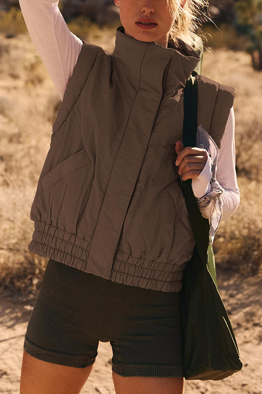 Collar button Sleeveless Loose pocket Box jacket