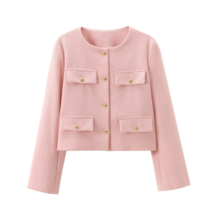 Neck smooth color Swgle-Breasted jacket