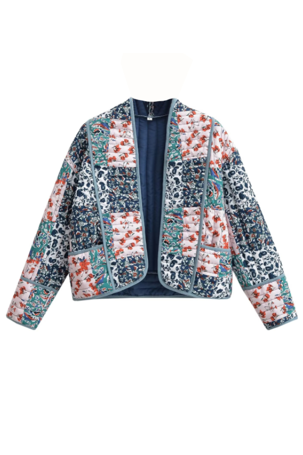 Prwted Loose casual cardigan short quilted cotton jacket