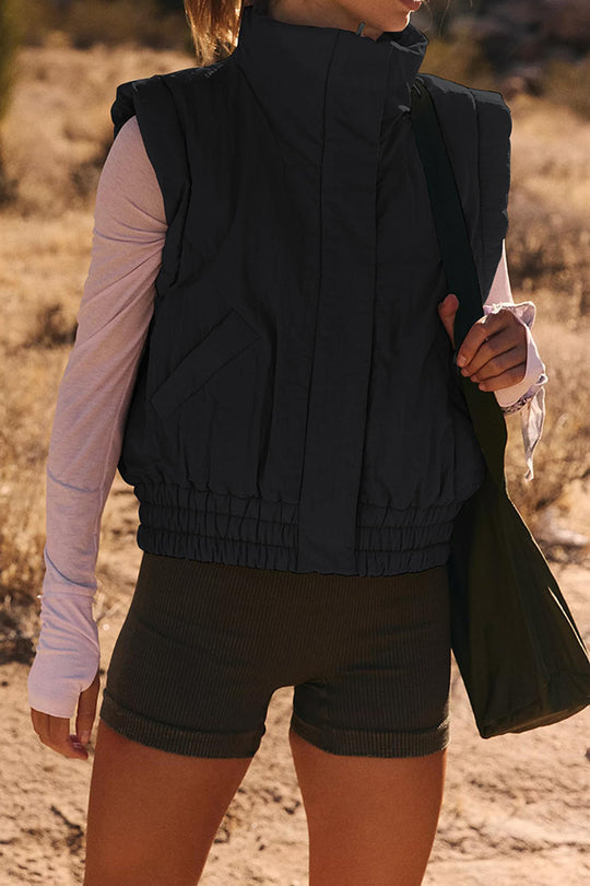 Collar button Sleeveless Loose pocket Box jacket