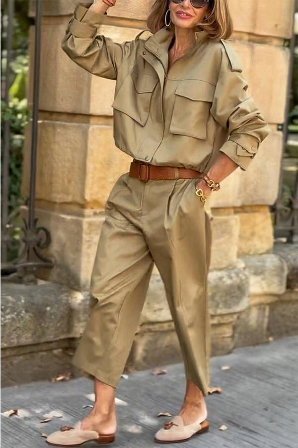 Charm Strap details pocketed cargo style zip Loose jacket